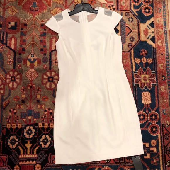NEW AX Armani Exchange white fitted mini length shift dress mesh piecing size 6 - Picture 2 of 8
